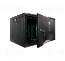 FIBERM Szafa RACK 19` wisząca 15U głębokość 600mm czarna drzwi szklane