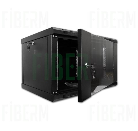 FIBERM Szafa RACK 19` wisząca 6U głębokość 600mm czarna drzwi szklane