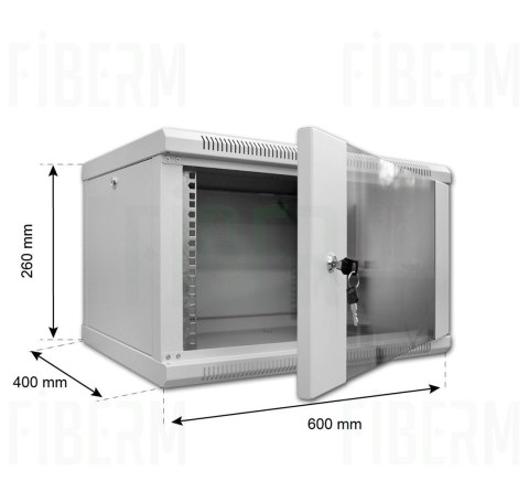 FIBERM Szafa RACK 19` wisząca 4U głębokość 400mm szara drzwi szklane