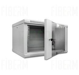 FIBERM Szafa RACK 19` wisząca 9U głębokość 450mm szara drzwi szklane