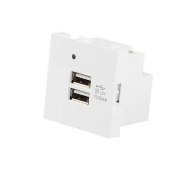 AC-4545-2XUSB2.1-W Gniazdo pojedyczne 45x45 z/u + ładowarka 2xUSB 2.1A białe LANBERG