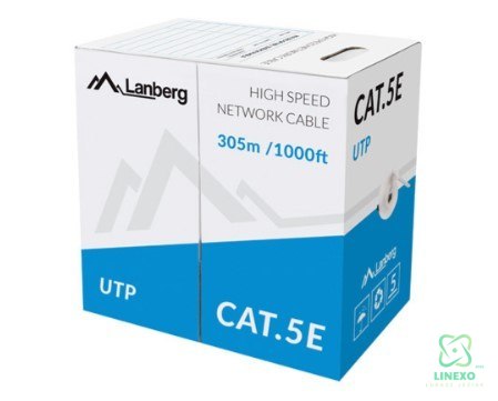 LANBERG KABEL LAN UTP KAT.5E 305M DRUT CU SZARY FLUKE PASSED