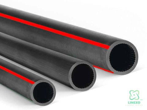 Rura HDPE fi 32mm z czerwonym paskiem, krążek 250m